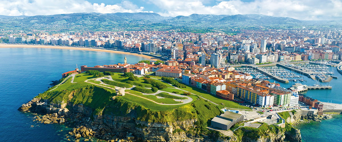 An aerial view over Gijon, Spain